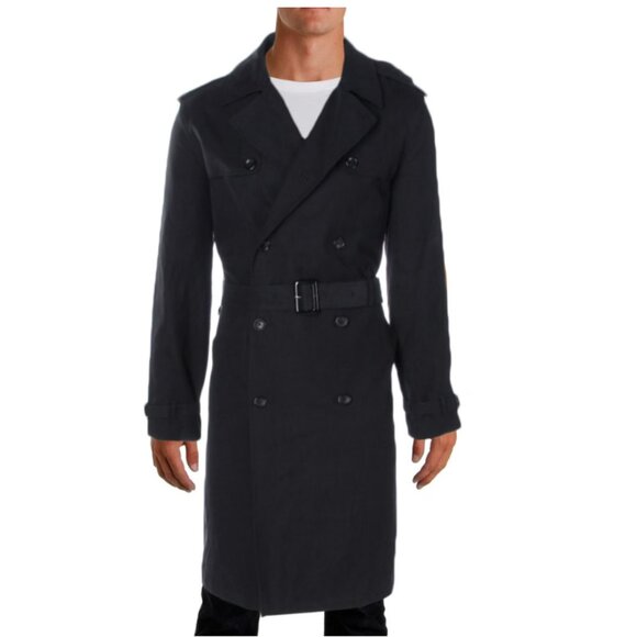 Iconic London Fog Men's Black Twill Belted Double Breasted Trench Coat 40 Short - Picture 1 of 13
